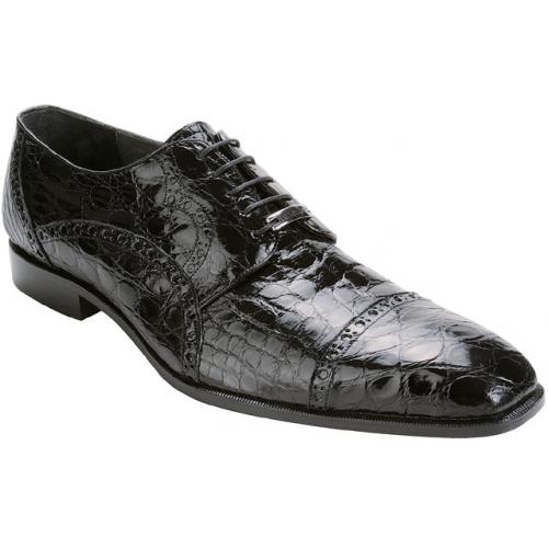 Belvedere "Lupo" Black All-Over Genuine Crocodile Belly Shoes
